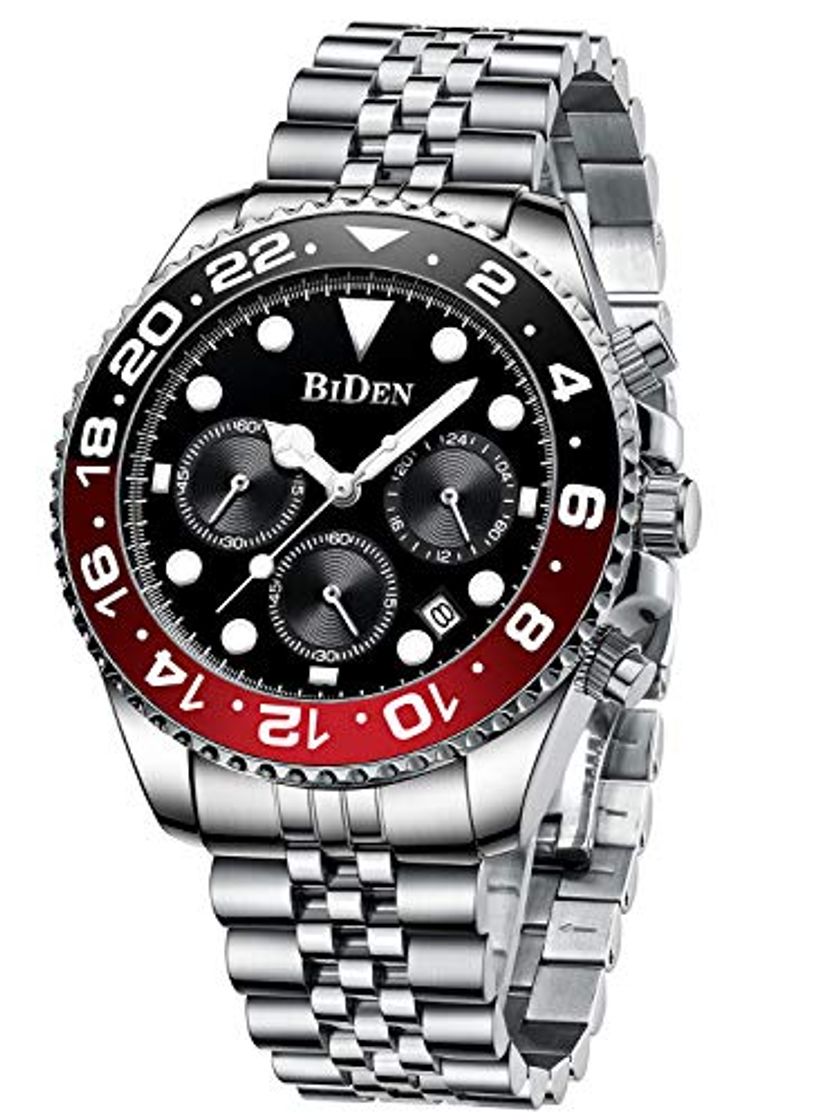 Fashion Relojes Hombre Cuarzo Cronógrafo Lmpermeable Relojes Fecha Business Casual Acero Inoxidable de Reloj de Pulsera Negro