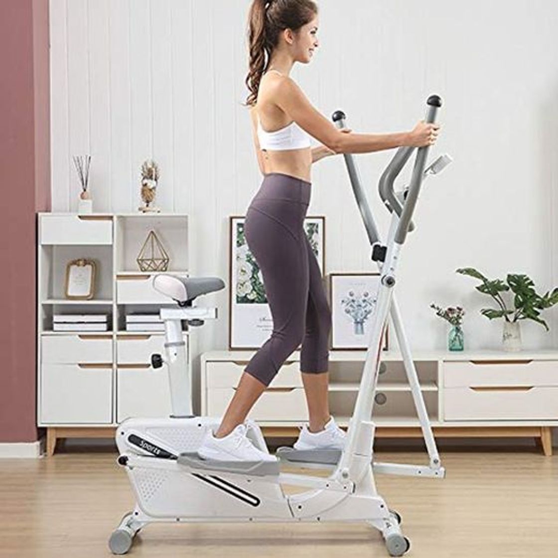 Producto Máquina elíptica para el hogar Elíptica entrenador y la bicicleta estática con asiento y fácil ordenador dual Trainer 2 En 1 Cardio Home Office ejercicios de fitness máquina blanca Bicicleta de ejerci