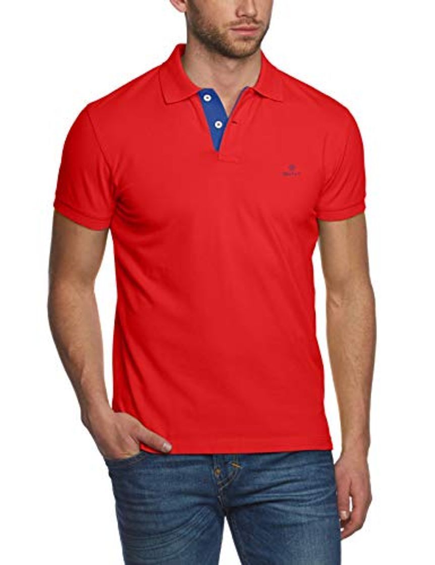 Fashion GANT Contrast Collar Pique SS Rugger Polo, Rojo