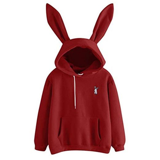 UKKD Sudadera Female Cute Rabbit Girl Hoodie Casual Cute Longsleeve Sweatshirt with Ears S XL Ladies Top Sweatershirt Vermelho M