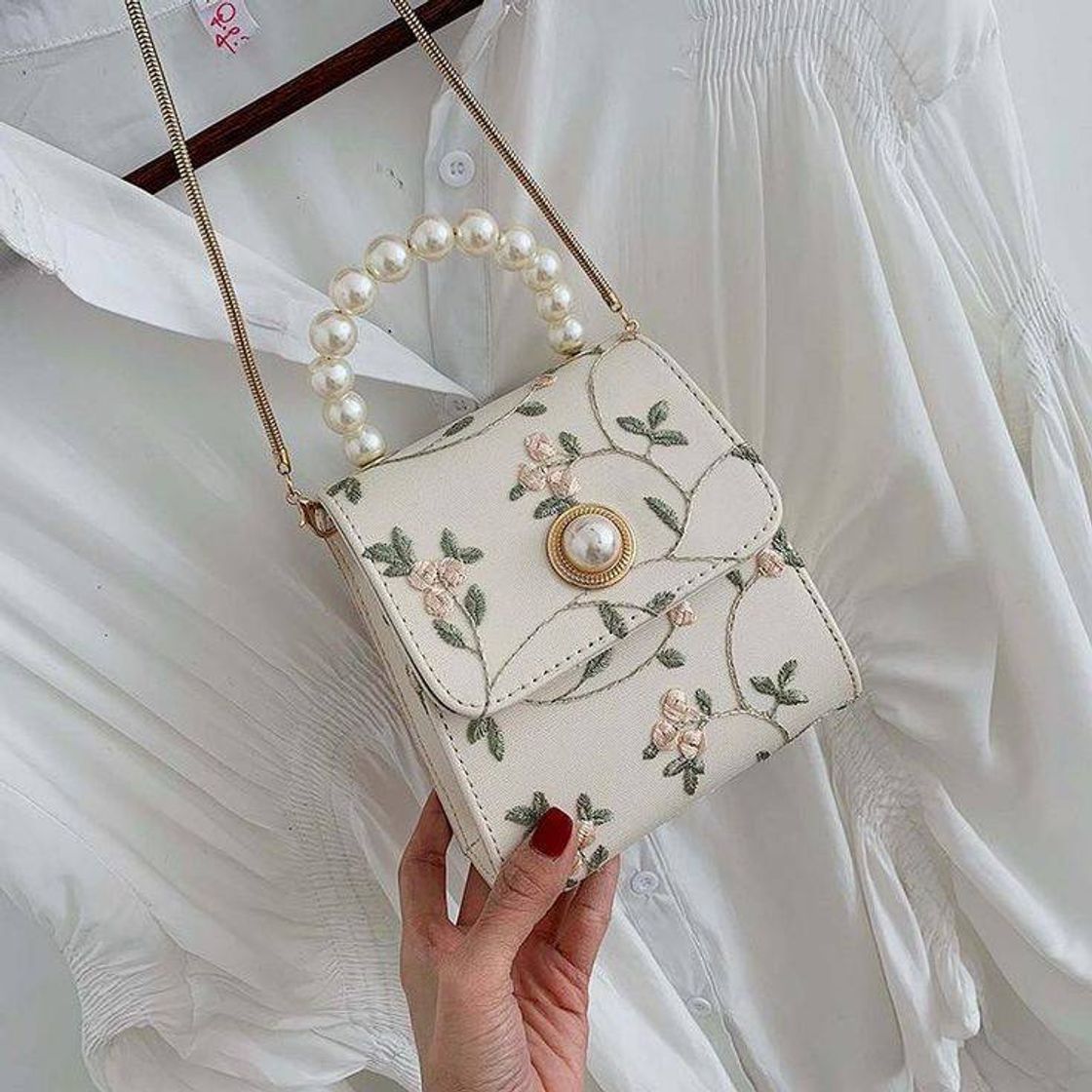 Fashion Bolsa branca com flores 🌼🏵️