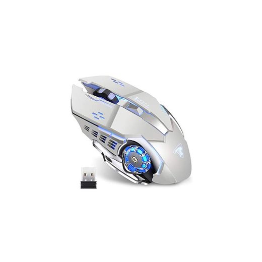 TENMOS T85 Raton Inalambrico Gaming,2.4G USB LED Recargable Inalámbrico silencioso óptico, Sleep