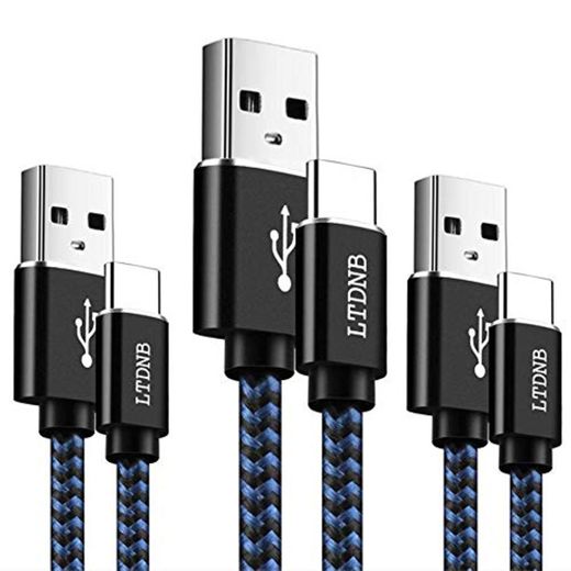 LTDNB Cable USB Tipo C [3Pack 1M 1M 2M] Nylon Trenzado Cable