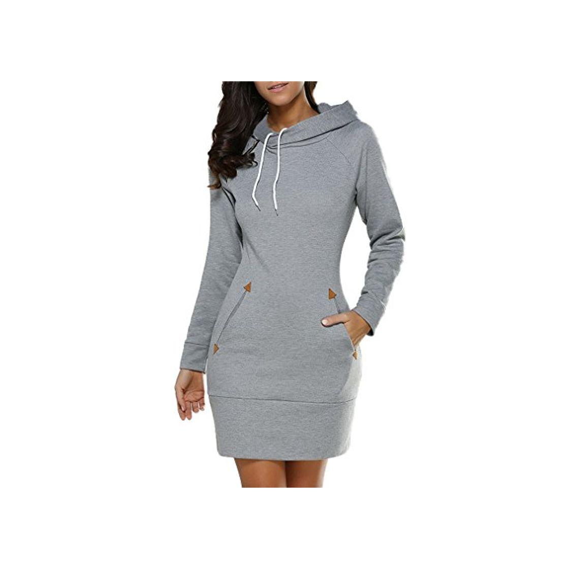 Moda Honghu Mujer Casual Manga Larga Cuello Redondo Hals con Capucha Sudadera para Mujer Slim Fit Freizeit Vestido Tamaño M Gris claro