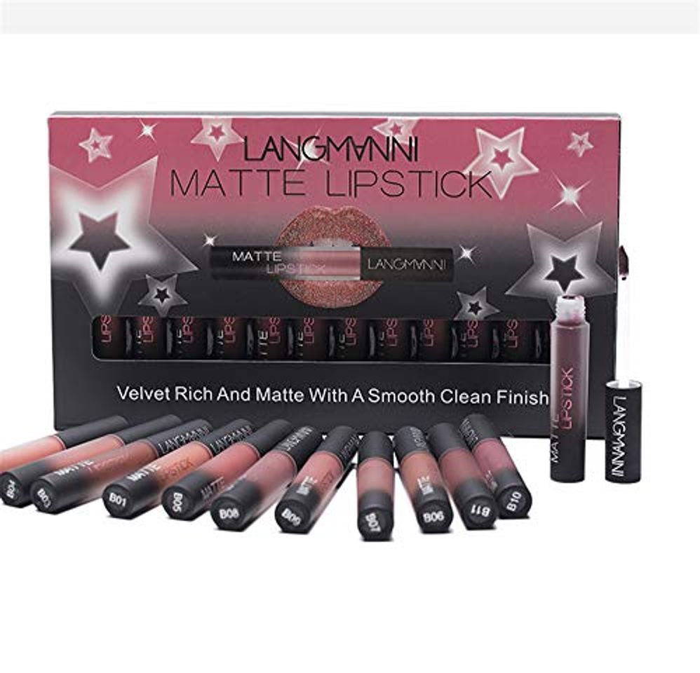 Belleza 12pcs / Set Mate Lápiz Labial Líquido, Impermeable, Terciopelo Nutritivo, Líquido de