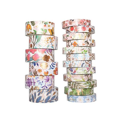 YUBBAEX Washi Tape Set cinta adhesiva decorativa Flor Oro Washi Glitter Adhesivo
