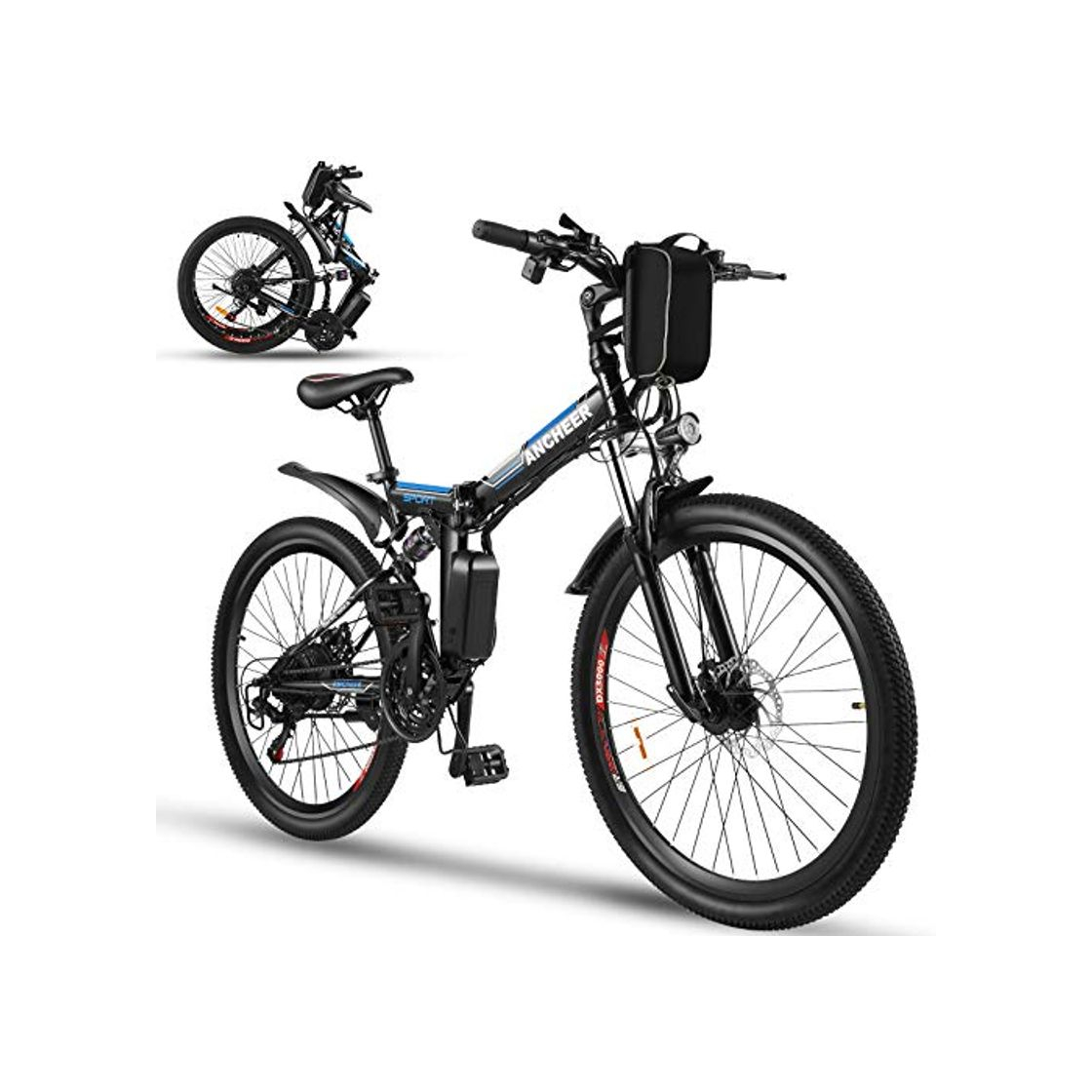 Fitness ANCHEER Bicicleta Electrica Plegable, Bicicletas Plegables Adulto 26 Pulgadas, E-Bike de Montaña,