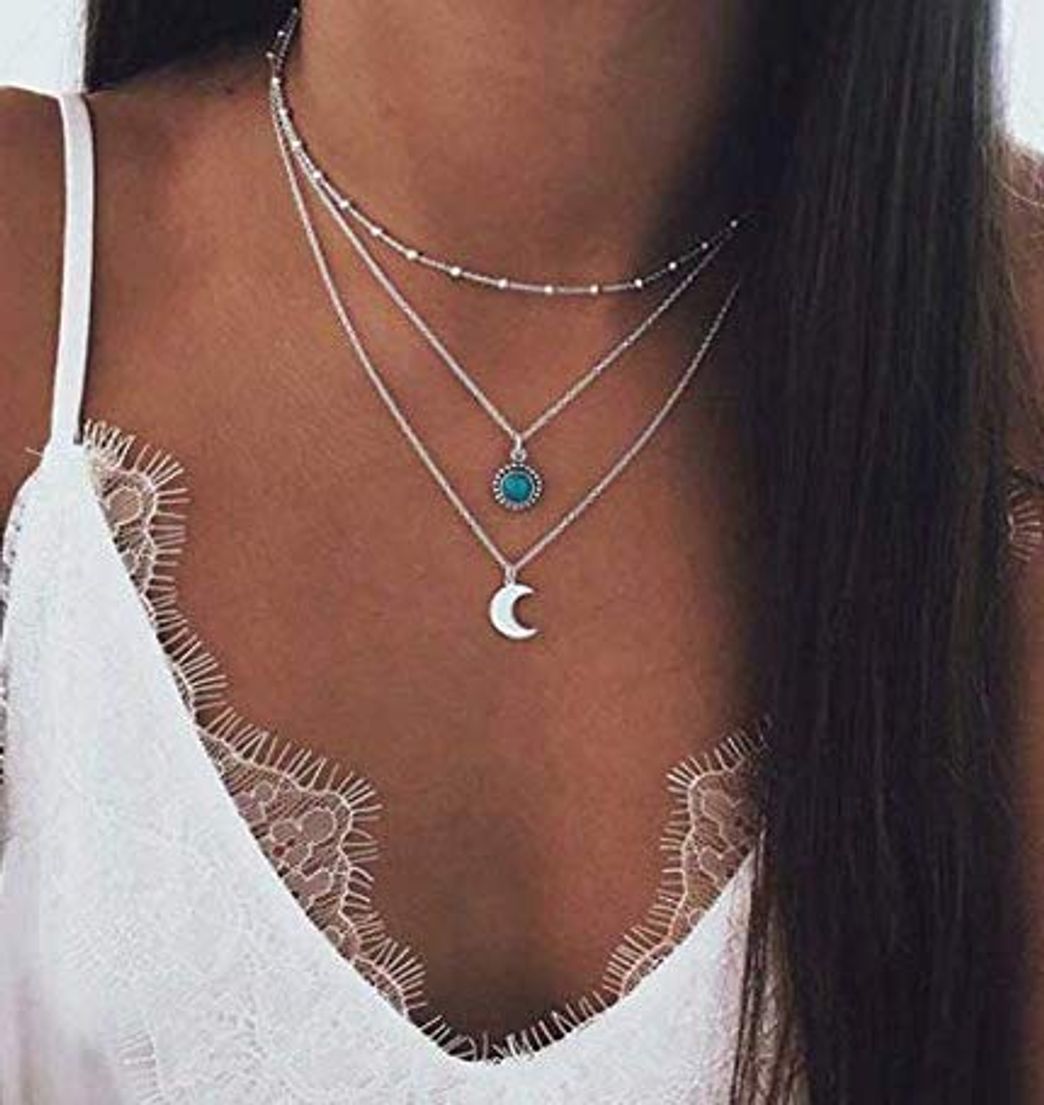 Social Jovono Collar Bohemio Multi Capa con Luna Piña para Mujeres y Niñas