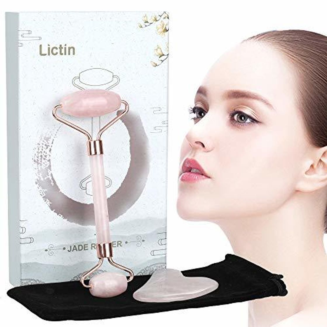 Product Lictin Rodillo de Jade Facial Masaje- 2 pcs Gua Sha Facial