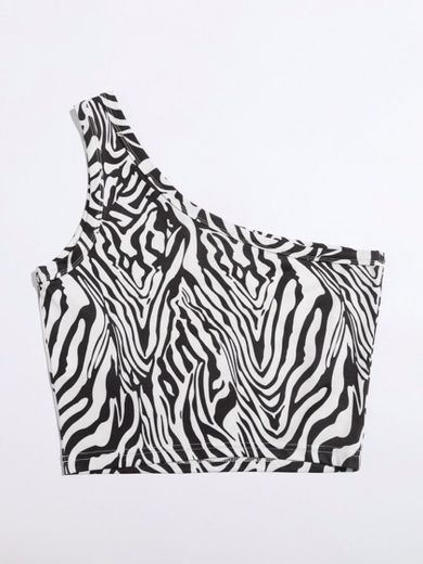 Top corto zebra de un hombro