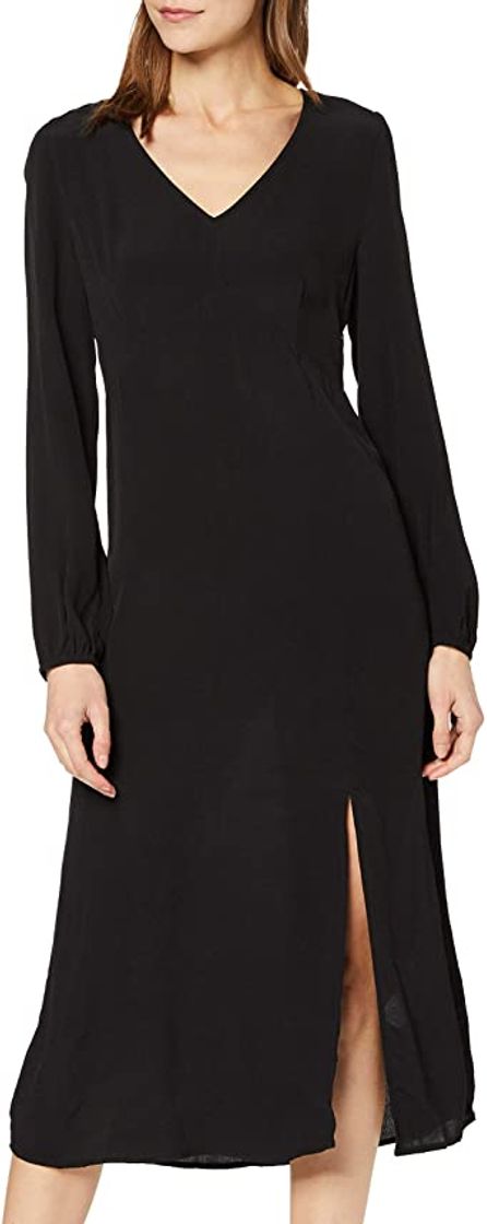 Moda Springfield 4.FQ. Liso Midi M Vestido, Negro