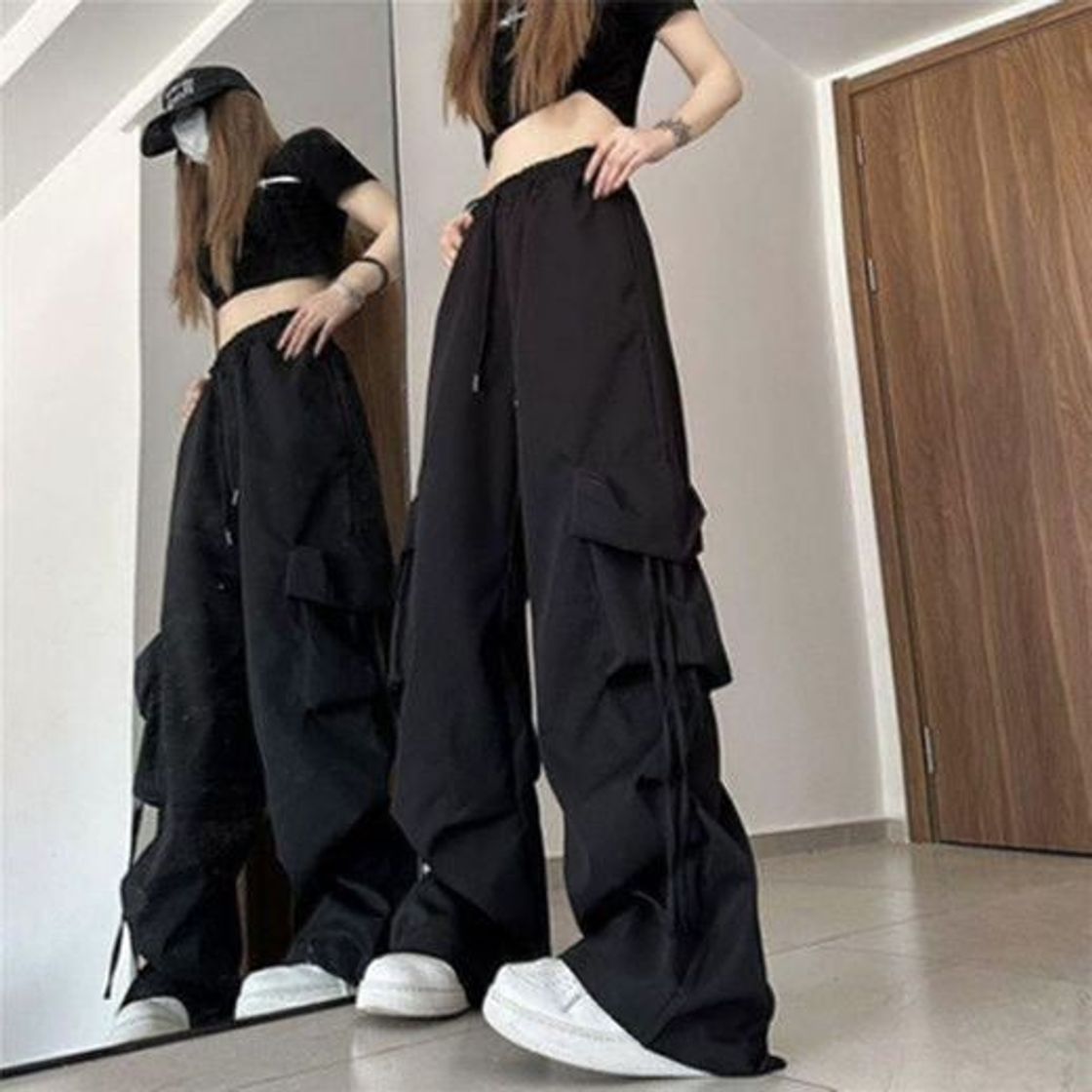 Moda Pantalon con Cadena y Bolsillos Mujer Retro Boyfriend Pantalone Chandal Cargo Baggy Hip Hop Danza Harem Pants Leggins Deporte Cintura Alta Sólido Casual Trousers Verano Pantalones Punk Rock Streetwear