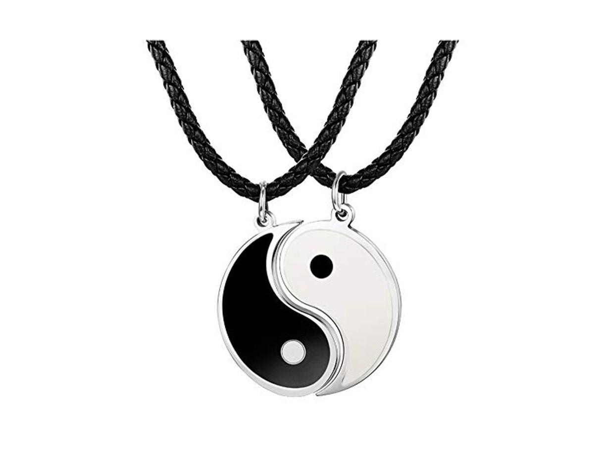 Moda Besteel 3MM Collar Cuero Yin Yang para Hombre Mujer Colgante Taichi Acero