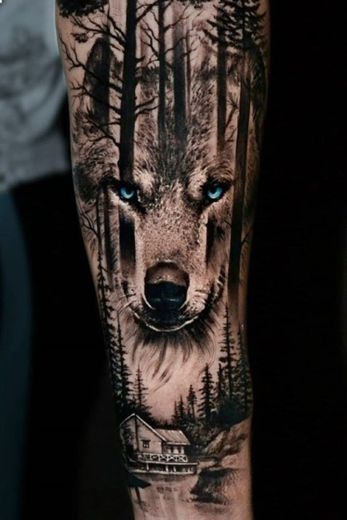 Tatuagem de lobo - olho azul 