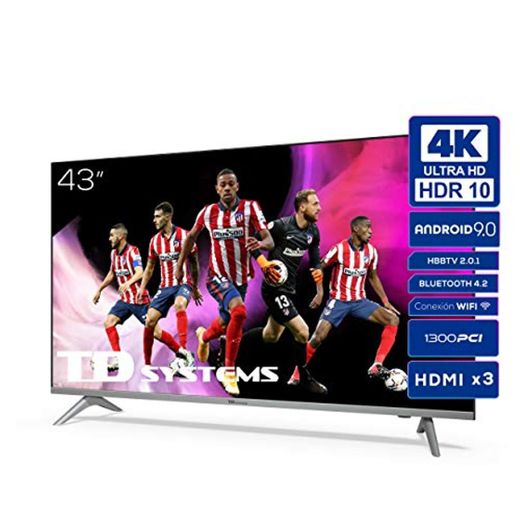 Televisiones Smart TV 43 Pulgadas 4k UHD Android 9.0 y HBBTV, 1300