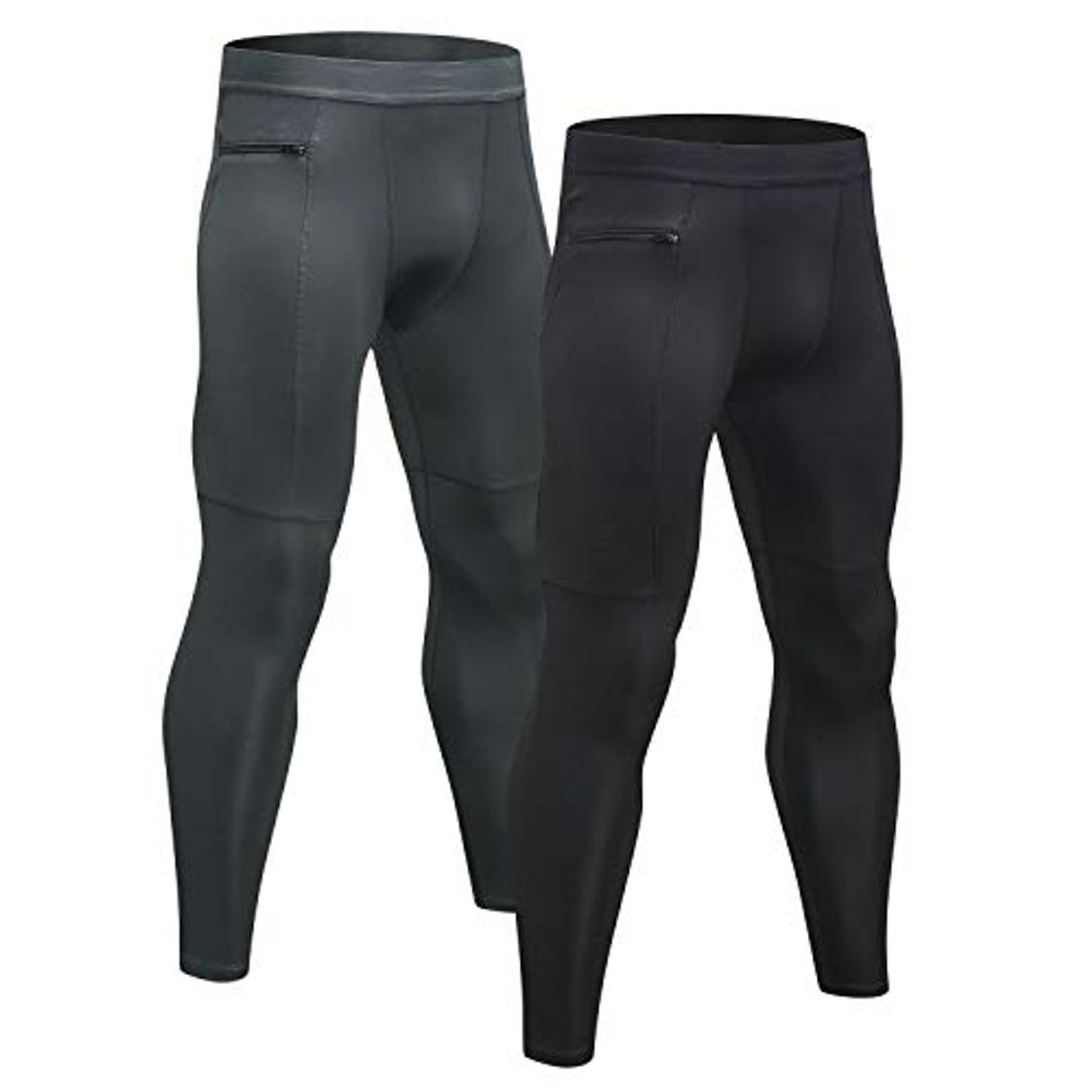 Moda Niksa Mallas Hombre Gym Leggings Deporte Pantalón Largo de Compresión Negro Gris XL