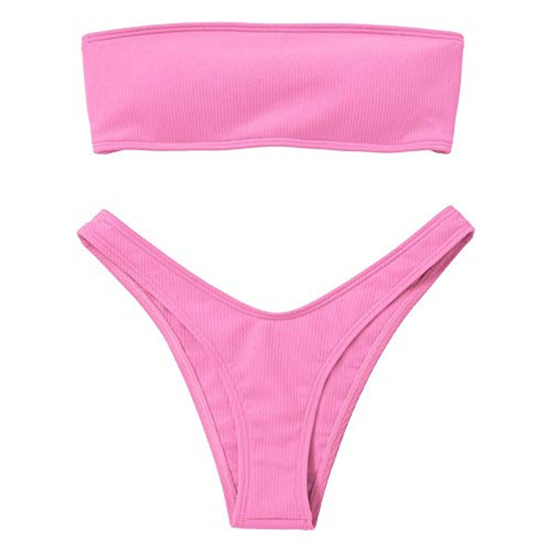 Fashion Voqeen Mujeres Sexy Bandeau Traje de baño Cuello Alto sin Tirantes Acanalado Cojín extraíble Conjunto de Bikini de Cintura Baja