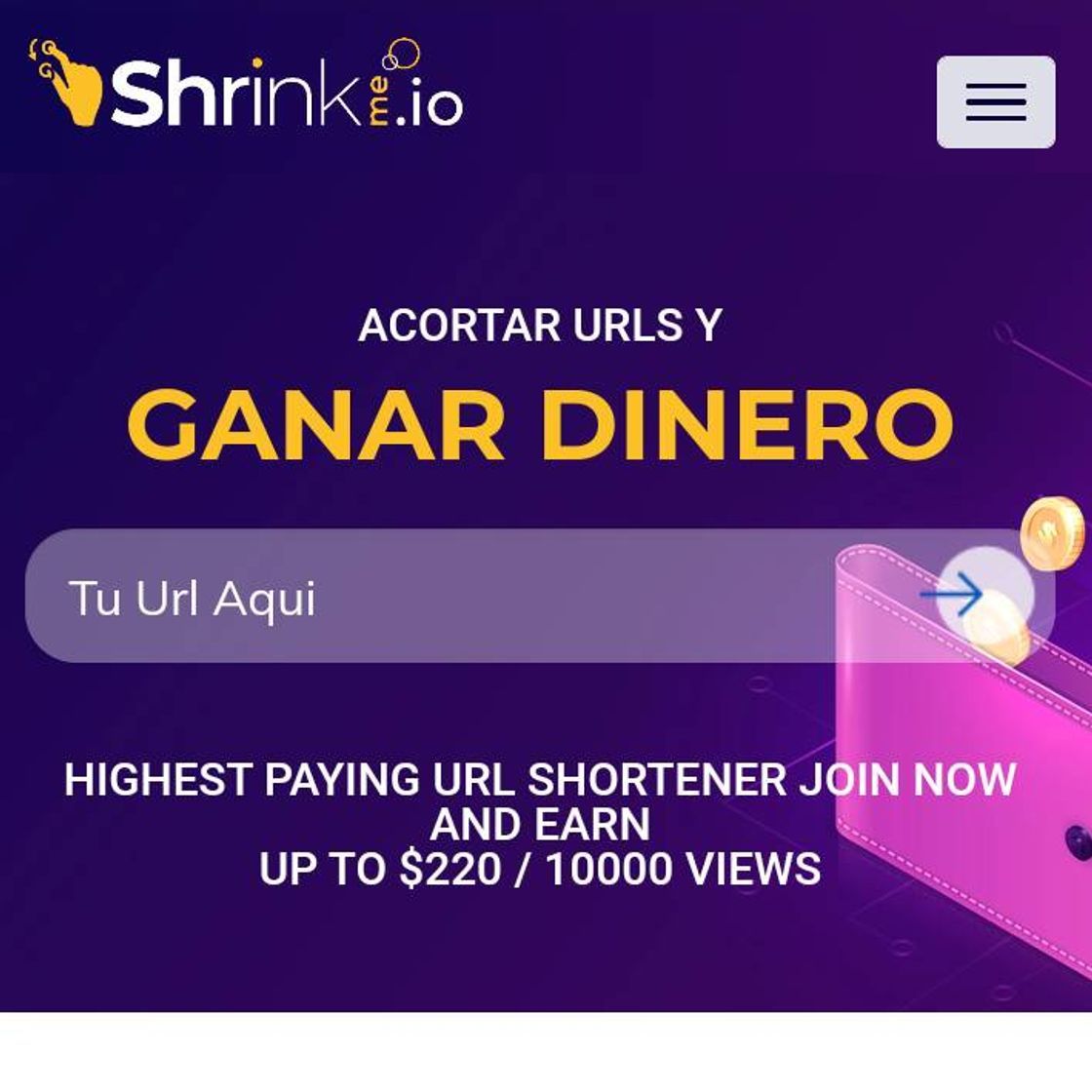 Social ShrinkMe.io página para ganar dinero.