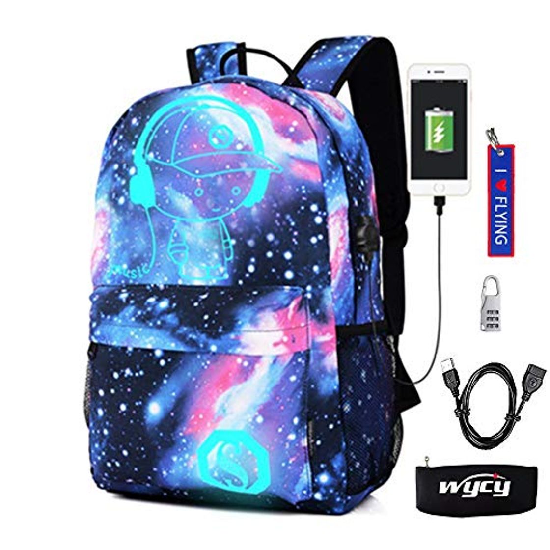 Social WYCY Anime Mochila Luminosa Mochila de Moda para Niñas con Puerto de