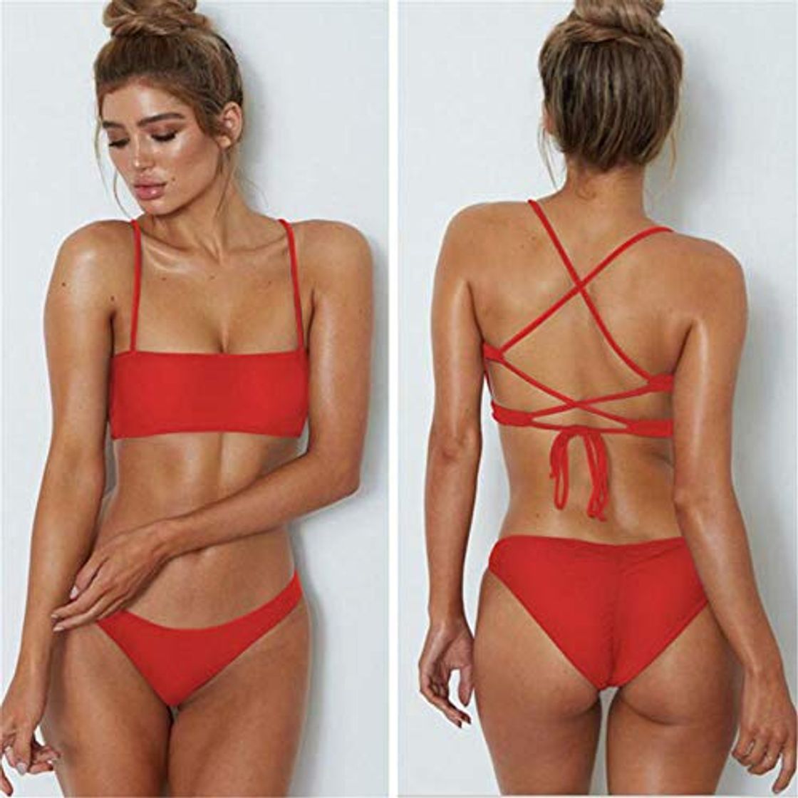 Fashion Bikini Conjunto De Bikini Sexy Sólido Conjunto De Tiras Cruzadas Traseras Top De Bikini Bikini 2020 Traje De Baño De Moda para Mujer Traje De Baño De 2 Piezas Traje De Baño Bi