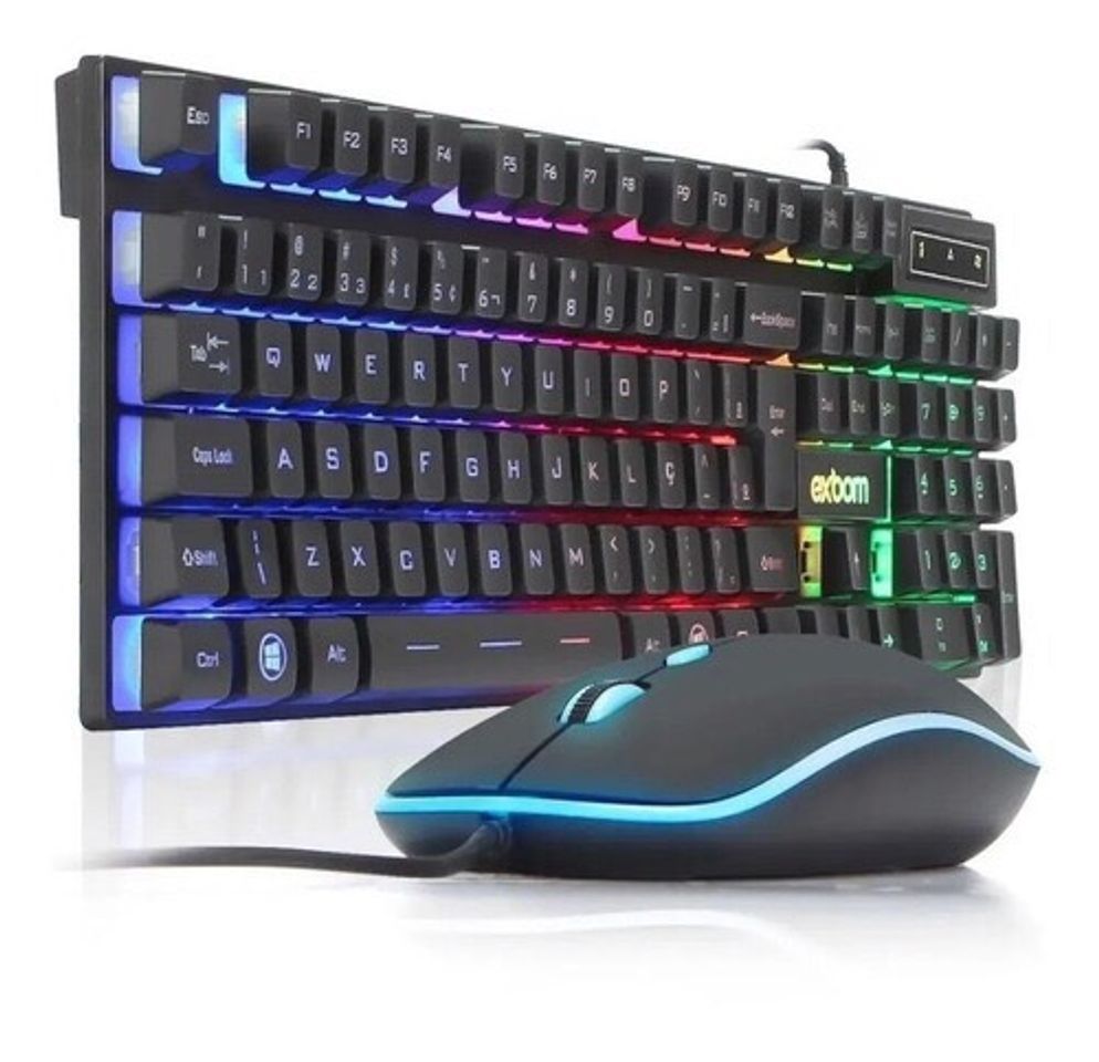 Kit Teclado Mouse Luminoso Semi Mecanico Exbom Bk- G550