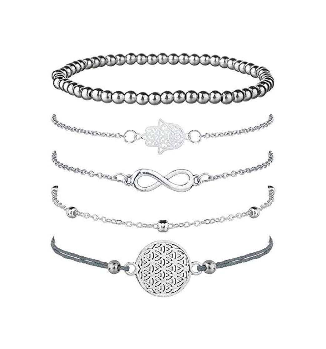 Producto Juego de 5 pulseras de plata Color para mujer, con símbolo de