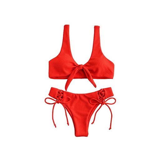 ZAFUL - Bikini brasileño para mujer Color naranja y rojo