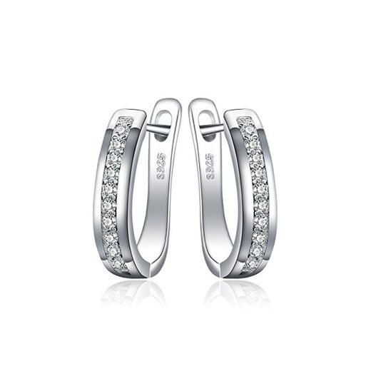 JewelryPalace Pendientes de Aro Eternidad Zirconia Cúbica Boda Huggie Con Canal Conjunto Plata de ley 925