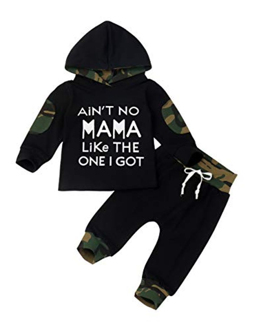 Moda Baby Boy Clothes Funny Letter Impreso Sudadera con Capucha de Manga Larga Tops Sudadera y Conjunto de Conjunto de Pantalones de Camuflaje