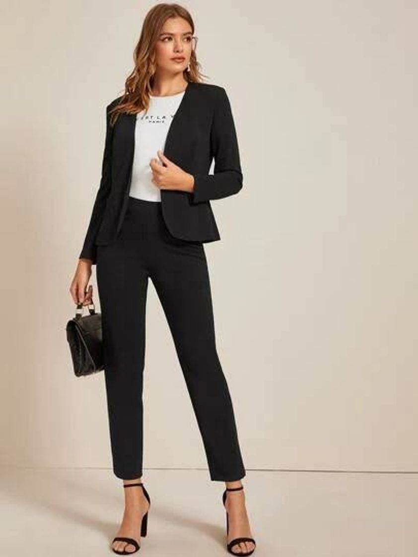 Moda Open Front Solid Blazer & Pants Set