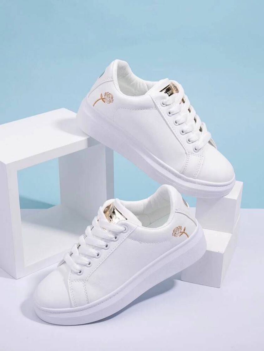 Fashion Rose Embroidered Lace-up Front Sneakers