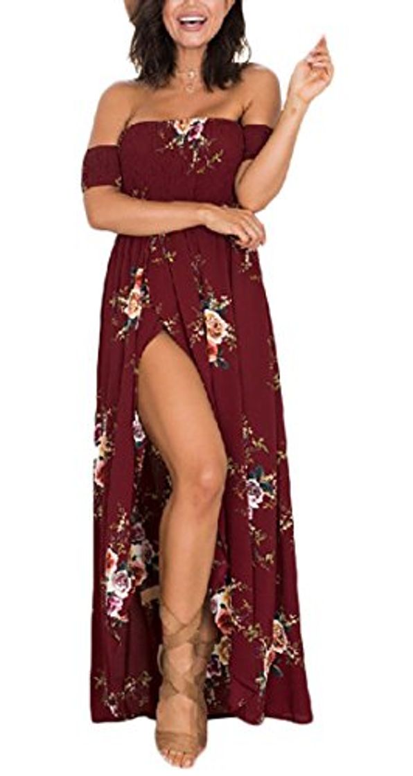 Fashion HaiDean Vestidos Verano Mujer Elegante Barco Cuello Manga Corta Chiffon Boho Largo Vestido Playa Modernas Casual Joven Bonita Moda Impresión Floral Sin Tirantes Espalda Abierta Maxi Dress