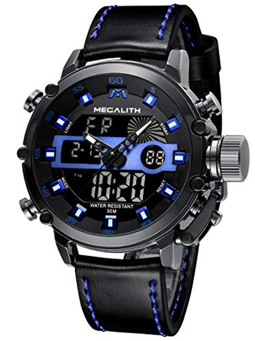 Moda Relojes Hombre Reloj Militar Deportivos Digital Impermeable LED Cronometro Calendario Fecha Electrónico Reloj Grandes de Pulsera de Analógico Cuarzo Casual con Correa de Cuero Genuino Marrón