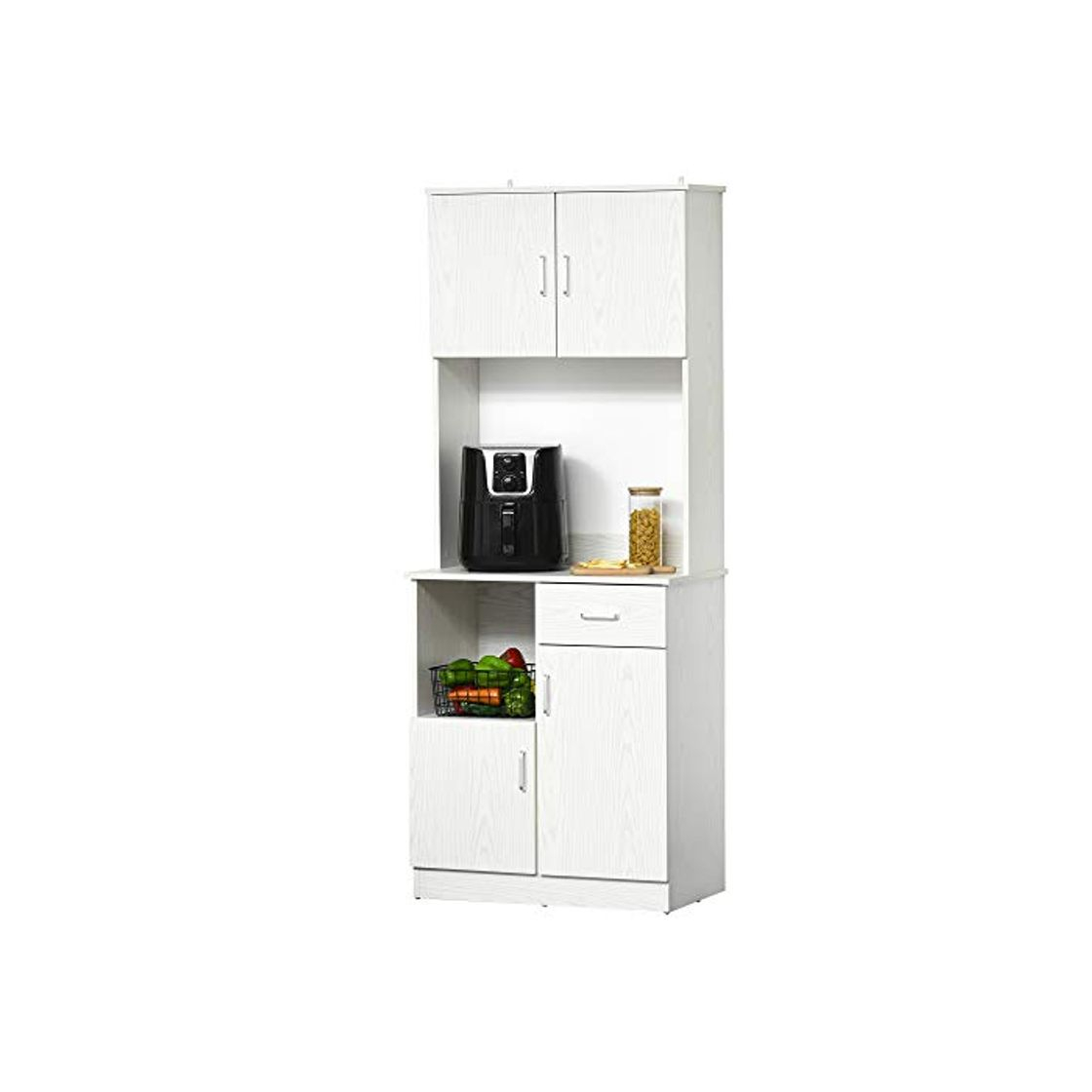 Home HOMCOM Alacena de Cocina Mueble Auxiliar Buffet para Microondas con 3 Armarios de Puertas Balda Ajustable Cajón y Estante Abierto 71x41x178 cm Blanco