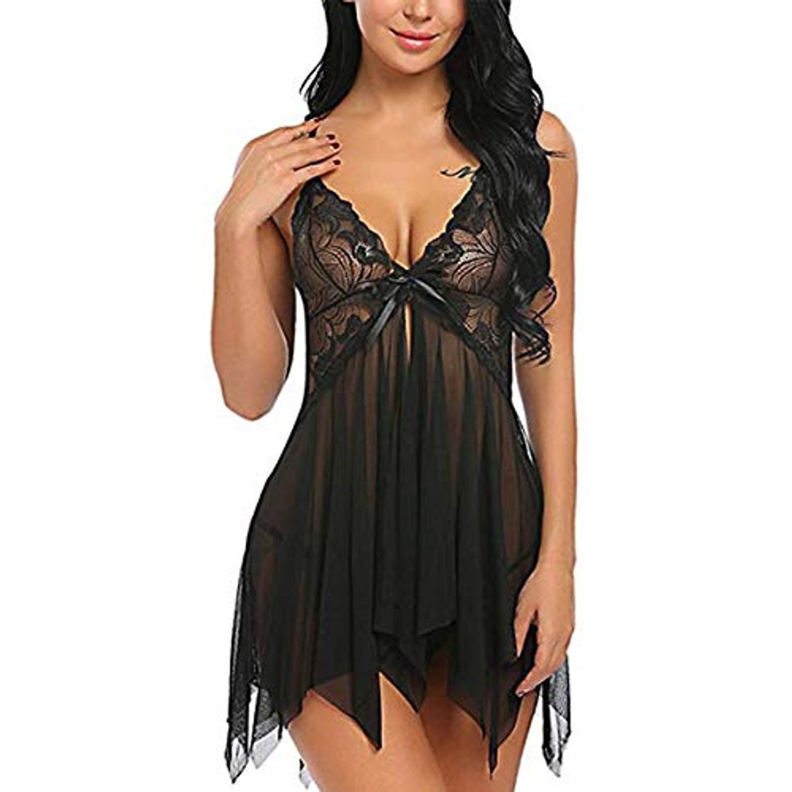 Moda SEDEX Lencería Mujer Erótica Ropa Interior Camisón Babydoll Halter Cordón Transparente Lencería