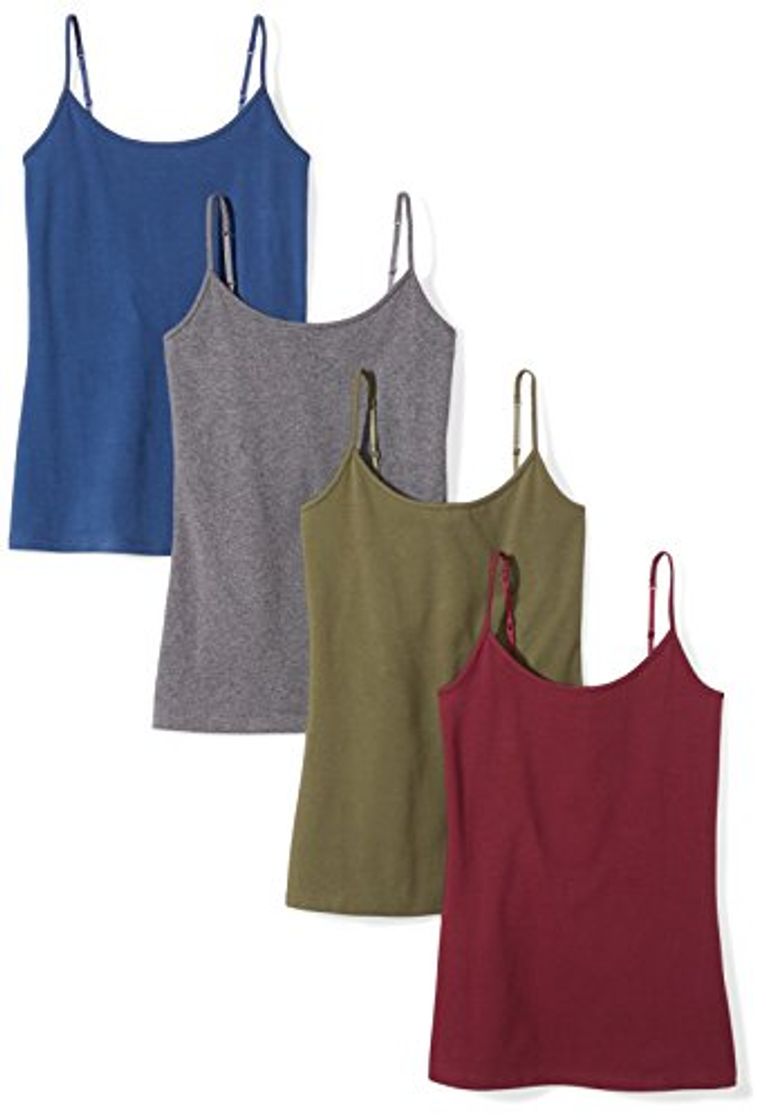 Moda Amazon Essentials 4-Pack Camisole Tank-Top-and-Cami-Shirts, Navy/Burgundy/Olive/Charcoal Heather, US M