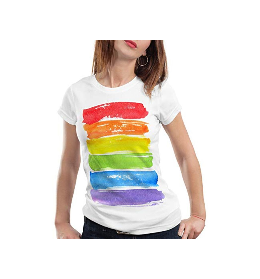 Moda style3 Bandera arcoíris Camiseta para Mujer T-Shirt LGBT Amor tolerancia, Talla