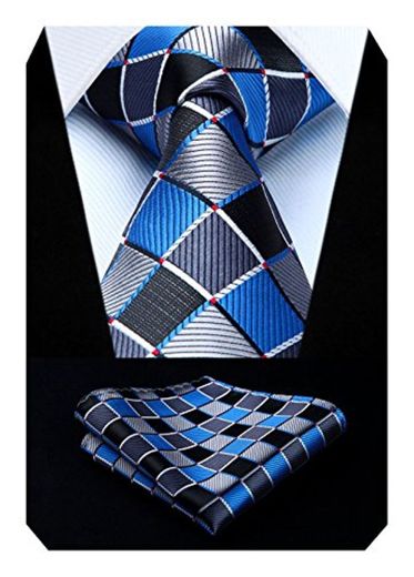 HISDERN Panuelo de corbata y panuelo de corbata a cuadros Wedding Tie