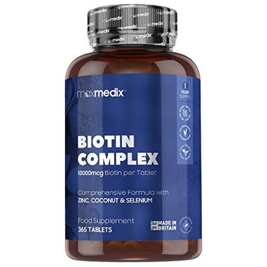 Biotina Zinc y Selenio 10000 mcg 365 Comprimidos Vegano - Suplemento Vitamínico
