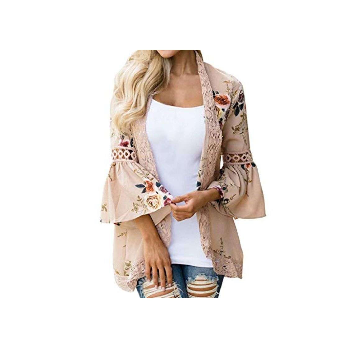 Social Cardigans Mujer Flores 2019 Nuevo SHOBDW Pareos Casual Cardigans Mujer Kimono Manga