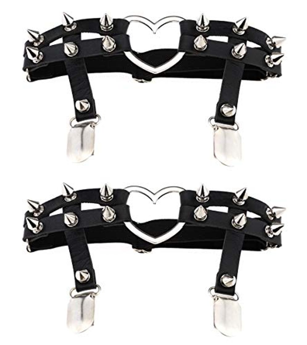 Fashion Women Girl Sexy Leather Heart Garters Punk Rock Rivet Stud Leg Ring 2pcs