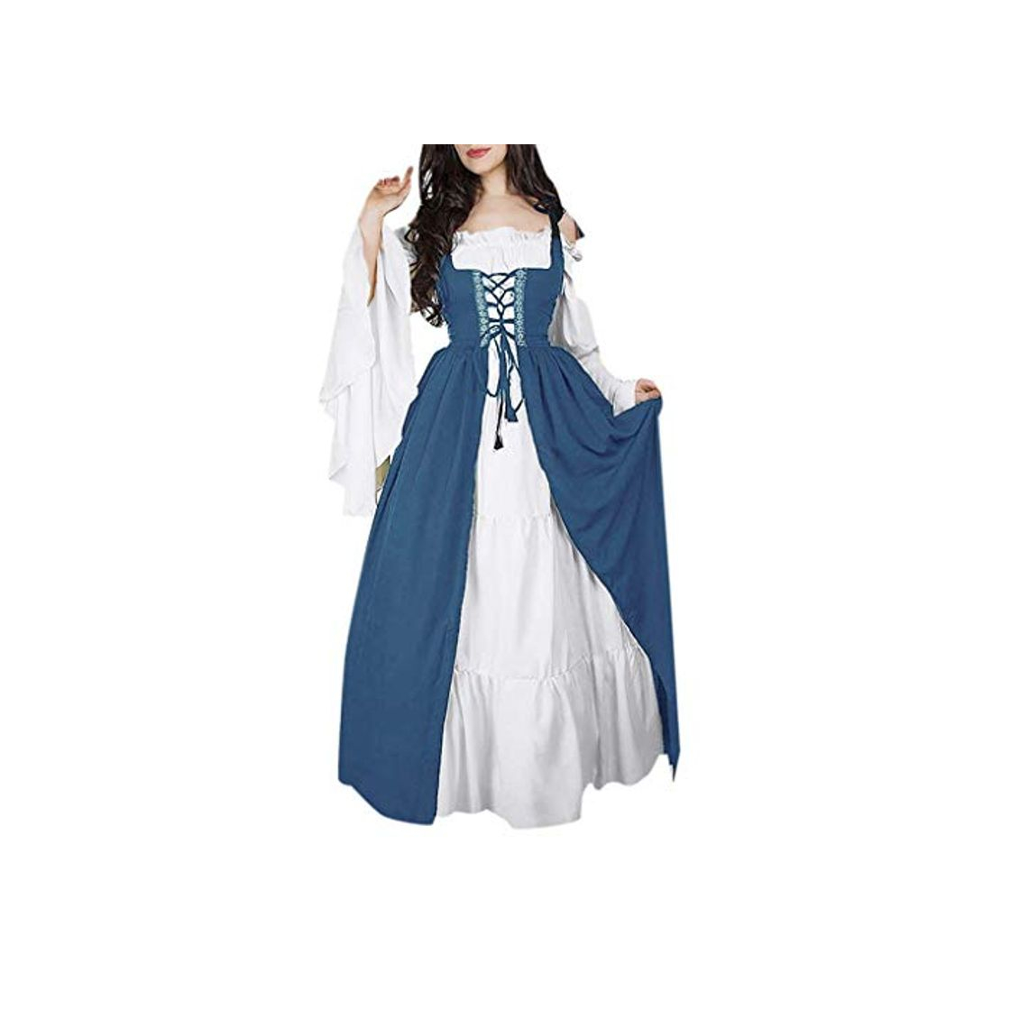 Fashion RISTHY Vestidos de Fiesta Gótico Mujeres Vestidos Medieval Vestidos Cosplay Manga Trompeta Retro Cuello Cuadrado Renacentista Princesa de Las Mujeres Vestidos Largos para Mujeres