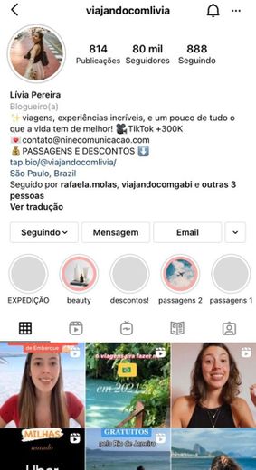 Perfil de viagem e milhas @viajandocomlivia 