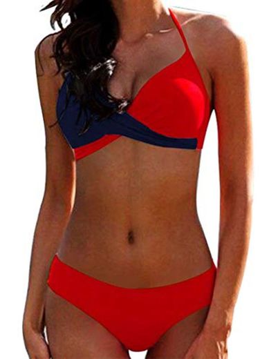 Bikini Elegante Traje de Baño Conjunto Bañador Halter Sexy Sólido para Mujer