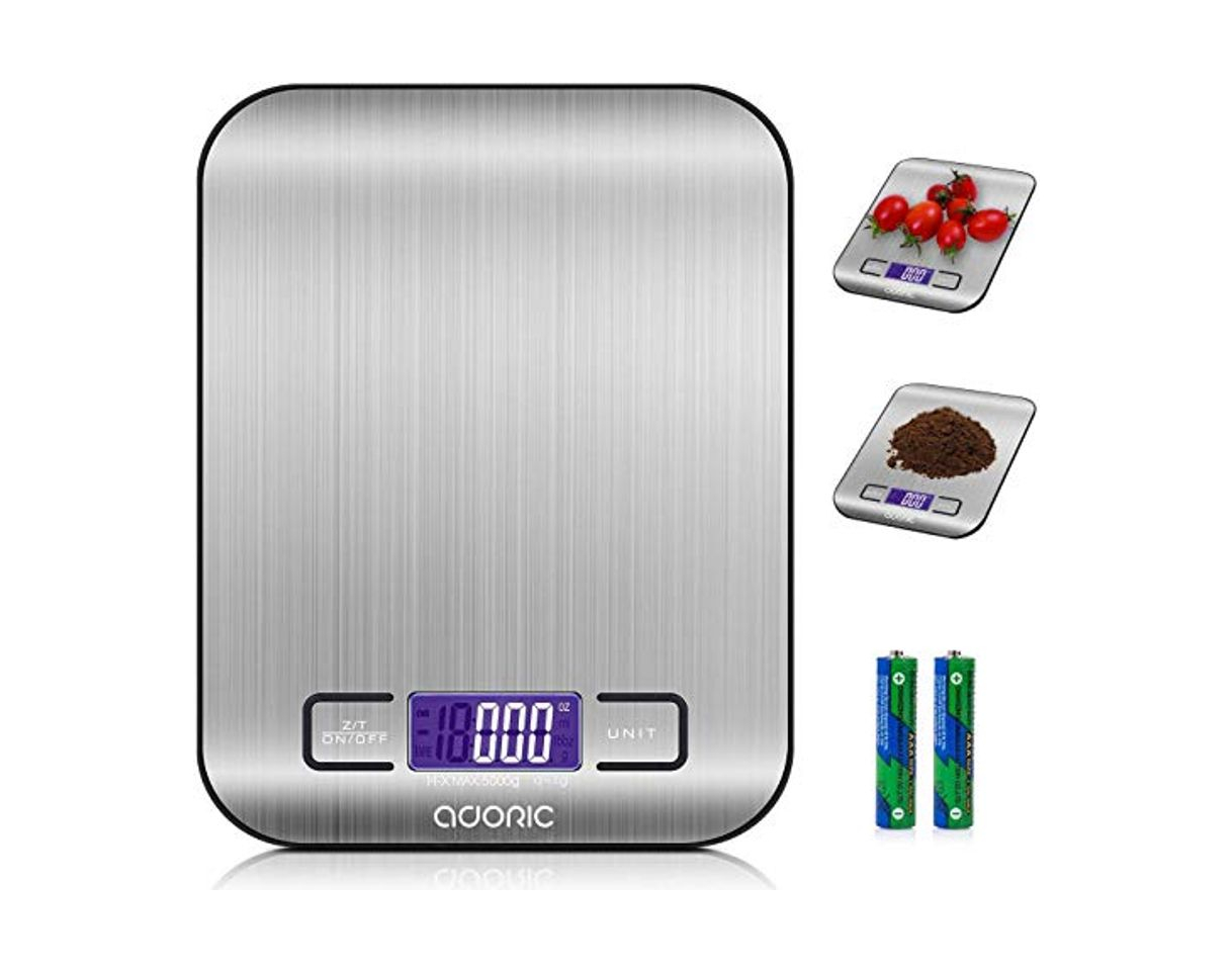 Social ADORIC Báscula Digital para Cocina de Acero Inoxidable, 5kg / 11 lbs,