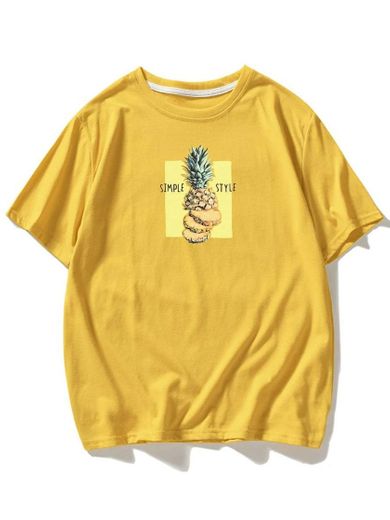 Camiseta masculina de abacaxi e alfabeto 