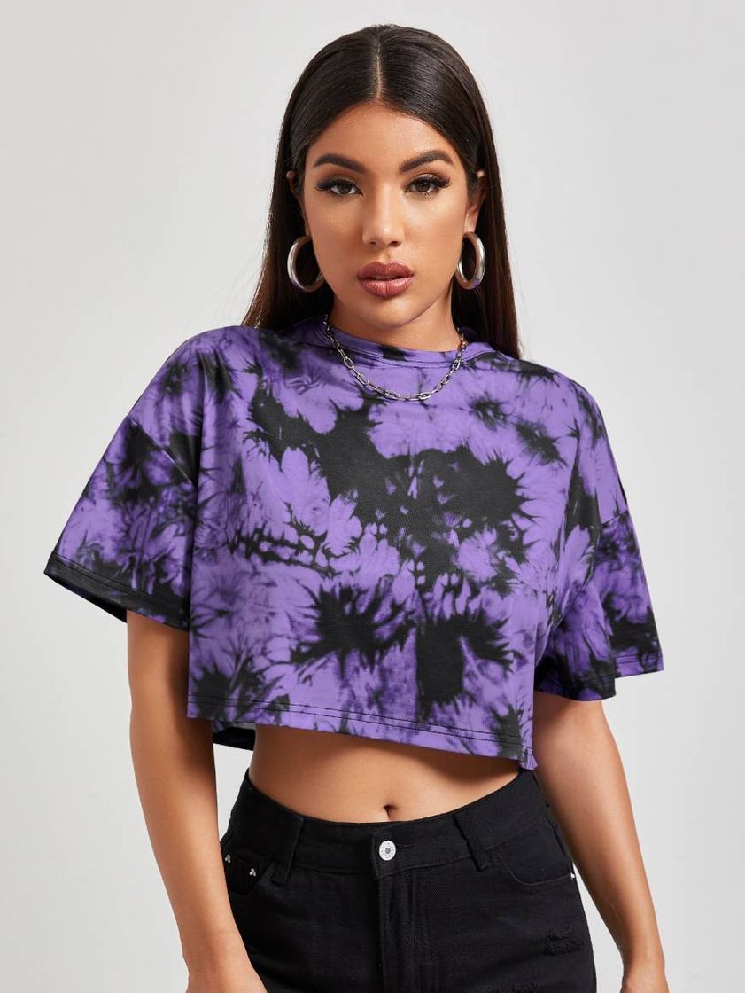 Fashion Drop Shoulder Tie dye Crop tee