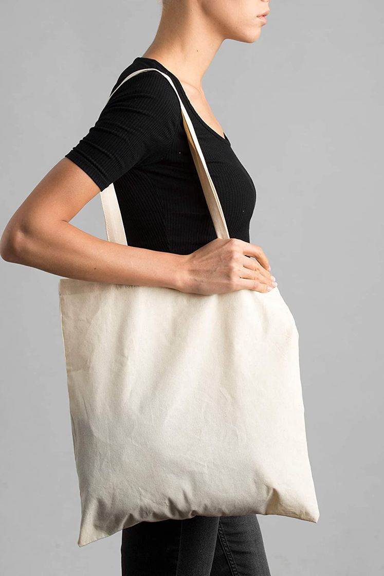 Fashion POLHIM-Bolsa Tela 100% Algodón Biodegradable,Lavable,Reutilizable-Asas Largas de 70cm.Para Ropa,Manualidades,Alimentos,Verduras,ir de Paseo y