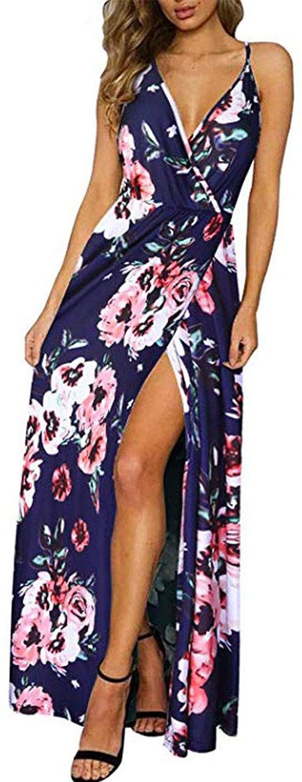 Fashion Vestidos Mujer Casual Playa Largos Verano Floral Vestido Boho Hendidura Falda Larga Maxi Vestido Playeros Bluefloral S