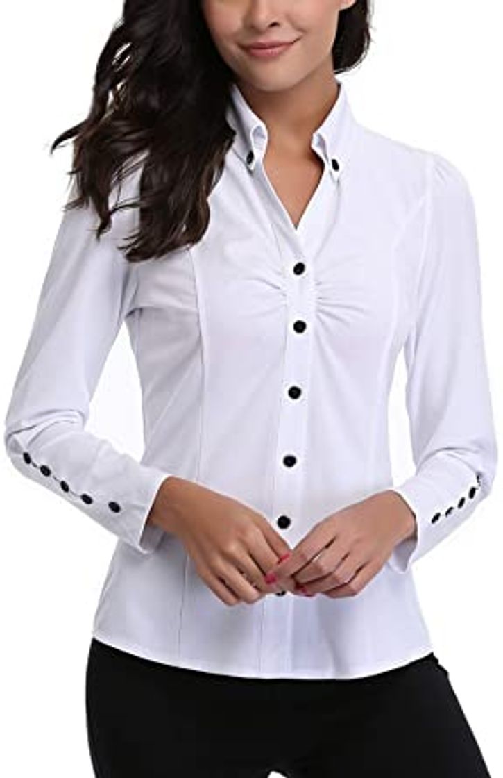 Fashion Mujer Camisa Básica de Algodón - Camisa Blusa Casual de Algodón de